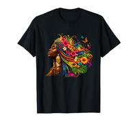 African Black Queen Colorful Flowers Butterflies T-Shirt
