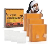 African Black Soap Organic Raw 3x 100g, Natural Black Soap Bar for Face Body, Wash Bar for All Skin Types, Clear Impurities, Fades Dark