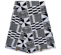African Black & White Kente Fabric, African Wax Ankara Print for Party Dress, Patchwork DIY, Polycotton Fabric for Craft Projects Material, 45" Inch Wide, (5.4m Long x 1.2m Wide) 6 Yards 5.48 Metres