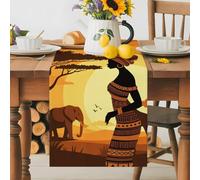 African Black Women Table Runner 70 Inches Long, Dusk Forest Animal Giraffe Elephant Washable Table Runners Heat-Insulation Kitchen Dining Table Decorations for Home Party Decor 13x70in