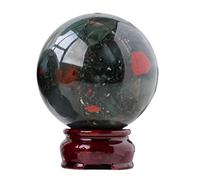 African Bloodstone Crystal Ball with Wooden Stand, Quartz Sphere Gemstone Ornaments for Witchcraft Divination Home Decor,6~6.5cm Gemstone Stone