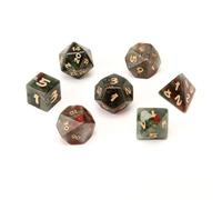 African Bloodstone Dice - Hand-Carved Gemstone Dice D4 D6 D8 D10 D12 D20 Percentile or 7PCS Polyhedral Set for DND & Tabletop RPG(Sevensuits)