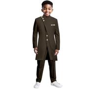 African Boys Formal Suits Slim Fit Single Breasted Solid Jackets and Pants Set 2 Pieces Wedding Bearer Outfit(Brown,M)