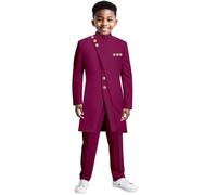African Boys Formal Suits Slim Fit Single Breasted Solid Jackets and Pants Set 2 Pieces Wedding Bearer Outfit(Purple,S)