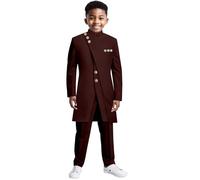 African Boys Formal Suits Slim Fit Single Breasted Solid Jackets and Pants Set 2 Pieces Wedding Bearer Outfit(Deep Red,S)