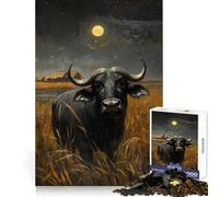 African Buffalo Under Moonlight 1000 Piece Jigsaw Puzzles for Teenagers Jigsaw Skill Play Firm Edge Home Fun Santa Gift (38x26cm)