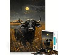 African Buffalo Under Moonlight 1000 Piece Jigsaw Puzzles for Teenagers Jigsaw Skill Play Firm Edge Home Fun Santa Gift (38x26cm)