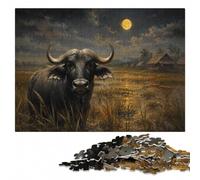 African Buffalo Under Moonlight Adult Wooden Jigsaw Puzzle 1000 Pieces | Adult Jigsaw Puzzle - holiday gift for puzzle fans with home hobby for puzzle fans.
