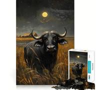 African Buffalo Under Moonlight Jigsaw Puzzles for Teenagers 1000 Pieces Home Fun Sharp Cut Family Fun Thoughtful Gift (50x75cm)