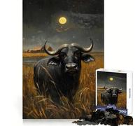 African Buffalo Under Moonlight Jigsaw Puzzles for Teenagers 1000 Pieces Home Fun Sharp Cut Family Fun Thoughtful Gift (50x75cm)