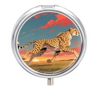 African Cheetah Medicine Pill Case Round 3 Compartment Box Medicine Organizer Decorative Portable Pocket or Wallet Vitamin Organizer
