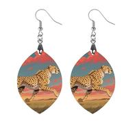 African Cheetah Wooden Earrings Lightweight Geometric Pendant Vintage Jewelry for Women Gift, Boho Wood Earrings for Daily & Special Occasions, Apricot shaped, Wood, wood