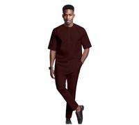 African Clothes for Men Soild Color Short Sleeve Shirts Jacket Pants Set Plus Size Casual Outwear Traditional, Brown, Medium