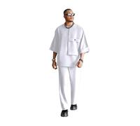 African Clothes for Men Traditional Suit Two Pieces Set Dashiki Tracksuit Shirt and Pants Outfit for Party(White,XXL)