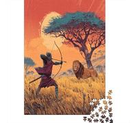African Comics - Marseille Warrior Hunting LionsPuzzles 1000 Pieces for Adults for Adults 1000 Piece Puzzle Educational Challenge Games Home Decoratio