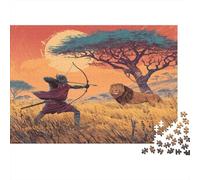 African Comics Puzzles Marseille Warrior Hunting Lions Gemusterte Nachhaltige Puzzles Für Erwachsene Hochwertige Holzspielpuzzles 52x38cm/1000pcs