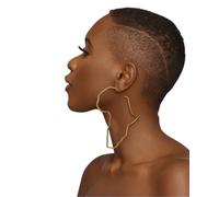 African Continent Shaped Statement Hoop Earrings, 11cm Large Size, Gold or Silver (Gold)