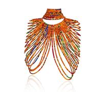 African Cotton Shawl Necklace Set for Women African Print Fabric Multi Strand Fabric Shawl and Necklace 2 PS, Golden Yellow, One Size