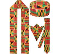 African Dashiki Accessories Set Orange Kente African Print Stole Sash Hat