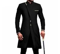African Dashiki Outfits for Men Long Sleeve Shirt 2 Piece Set Top and Pants Wear Wedding Clothing Suit Coats Tracksuit(Black,XXL)
