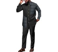 African Dashiki Suit for Men Shirt and Pants Nigerian Kente Outfit 2 Piece Set Wedding Attire Clothing, Black-j12, L