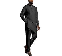 African Dashiki Suits for Men Shirt Pants 2 Piece Set Outfit Nigerian Clothes Wedding Attire Clothing, Solid Black, XL