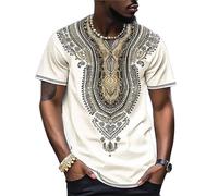 African Dashiki T Shirt Men's Tribal Traditional Kente Pattern Tee Tops Short Sleeve Crew Neck Ankara Blouse