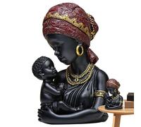 African Decor, Mother and Child Black Resin Ornament, Modern Art Sculpture Centerpiece, Cultural, Meaningful, Living Room and Bedroom Accent for Shelf, Bookshelf, Coffee Table, 20x11x11cm