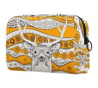 African Deer in Ethnic Tribal Pattern Cosmetic Bag for Women, Travel Toiletries Bags Large Makeup Handy Pouch Organiser Bag with Zipper