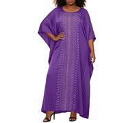 African Dresses Women's Fashionable Kaftan Maxi Dress with Headscarf Beads and Rhinestones Plus Size Loose Comfortable Casual Dress Traditional Elegant Crew Neck Dress Streetwear, 01 Purple, One Size