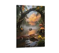 African Dwarf Crocodile Canvas Wall Art Congo River Print On Canvas Modern for Living Room Bedroom Home Office Decoration Gift 20x30inch(50x75cm)