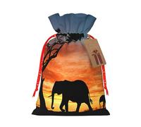 African Elephant 1 Printing 4.7x6.9 In Christmas Bag With Drawstring And Cute Kraft Tag, Fits Gifts And Daily Small Items