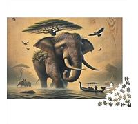 African Elephant 1000 Piece Jigsaw Puzzle for Adults Paper Puzzle Game Safari Wildlife Family Relaxation Focus 38x26cm/1000pcs