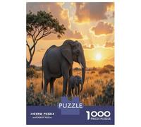 African Elephant 1000 Piece Jigsaw Puzzle Paper Adult Sunset View Jigsaw Puzzle for Adults Relaxing Gift Home Decor 38x26cm/1000pcs