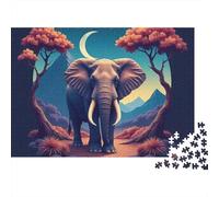 African Elephant 1000 Piece Jigsaw Puzzle Paper for Adults Night Forest Scenery Puzzle Game for Family Focus Decor Gift 52x38cm/1000pcs