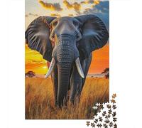 African Elephant 1000 Piece Jigsaw Puzzle Paper for Adults Savannah Sunset Jigsaw Puzzle for Adults Home Decor Relax Gift 70x50cm/1000pcs