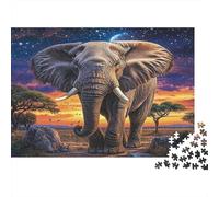 African Elephant 1000 Piece Jigsaw Puzzle Paper for Adults Sunset Savanna Landscape Puzzle Game for Family Stress Relief Home Gift 70x50cm/1000pcs