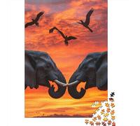 African Elephant 1000 Piece Jigsaw Puzzle Paper for Adults Sunset Sky Jigsaw Puzzle Set Relaxation Home Decor Gift Focus 38x26cm/1000pcs