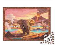 African Elephant 1000 Piece Jigsaw Puzzle Paper for Adults Tropical Volcano Landscape Focus Boost Family Game Home Decor Gift 70x50cm/1000pcs