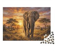 African Elephant 1000 Piece Puzzle for Relaxation Savannah Sunset for First-Time Jigsaw Users Memory Improvement Housewarming Gift 70x50cm/1000pcs