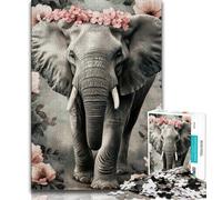 African Elephant 1000 Pieces Jigsaw Puzzle for Adults& Teens,Toys Educational Games Stress Relieving Wishlist with Santa Claus (38x26cm)