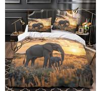 African elephant 3D Printing Duvet Cover Set 3pcs Microfibre Lightweight Concealed Safari wildlife scene Duvet Insert Cover 2 Pillowcases Skin-Friendly Home Decor Kids & Girls King（220x240cm）