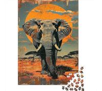 African Elephant Art Print 1000-Piece Puzzle for Adults, 52x38cm/1000pcs; White Cardboard for Simple Sorting; An Unhurried Indoor Weekend Activity