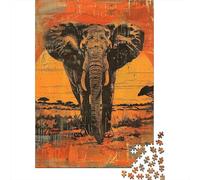 African Elephant Art Print-4 1000-Piece Puzzle for Adults, 38x26cm/1000pcs; White Cardboard for Simple Sorting; An Unhurried Indoor Weekend Activity
