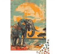 African Elephant Art Print-6 Jigsaw Puzzles Puzzle for Adults Kids. 1000 Piece Whimsical Challenge Toy Educational Games Home Decoration for Adults& Kids Age 14 Years Up 38x26cm/1000pcs