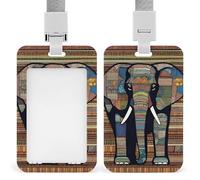 African Elephant Badge Holder with Lanyard - Waterproof Hard Plastic ID Card Holder Professional Name Tag Vertical ID Card Name Badge for Office Nurse Doctor Teacher