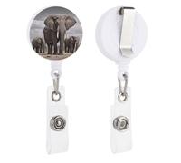 African Elephant Badge Reel, Rotatable & Retractable Name Badge Holder Reel with Metal Clip, Nylon Cord ID Holder for Teacher, Nurse, Office Worker