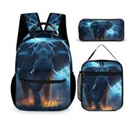 African Elephant Braving Thunders Printed Dayback Set with Lunch Bag And Pencil Case Lightweight Classic Backpack Set 3pcs