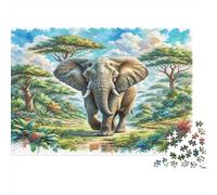 African Elephant Cardboard Elephant in Enchanted Forest Path Premium Jigsaw Puzzle Fun 52x38cm/1000pcs