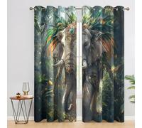 African Elephant Curtains for Bedroom Living Room, Jungle Wildlife Blackout Curtains Eyelet 84 Drop 2 Panels, Patterned Window Drapes, Home Decor 52x84 Inch B-D7